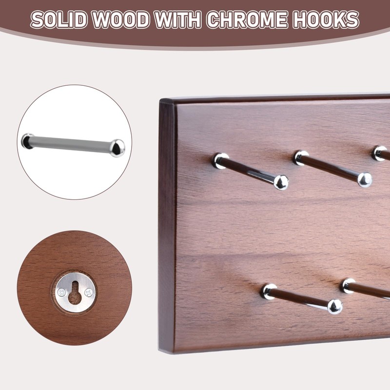 Tie Rack Wall Mounted, Wood Belt Hanger for Closet with