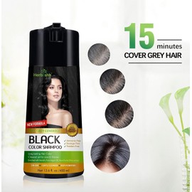 Herbishh Black 3 in 1 Hair Dye Shampoo 400 ML + Dye Defender + Hair Dye Stain Protection for Ears 100 pcs