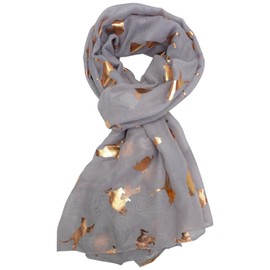 GFM® Women's Cats Print Scarf in Glitterring Metallic Rose Gold Print - Grey - (88)(PSCF-CT-RG-HLBH)