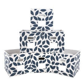 Fabric Storage Bins Cubes Baskets Containers with Dual Plastic Handles for Home Closet Bedroom Drawers Organizers, Foldable, Set of 6 (Blue)