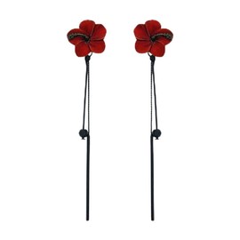 QLUYCKW Poppy Flower Tassel Earrings Trendy Simplicity Red Green Charm Long Line Bar Tassel Dangle Drop Earring for Women Jewelry (Red)