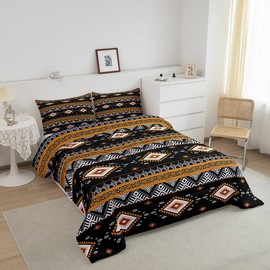 Erosebridal Western Bedroom Bedding Set Black Boho Aztec King Comforter Set for Men Women Southwestern Bed Comforter Exotic Tribal Bohemian Geometric Quilt Duvet Insert 2 Pillow Cases Home Room Decor