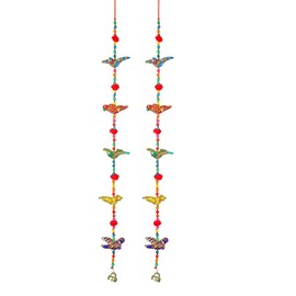 Set of 2 Indian Traditional Door Hanging 5 Fabric Flying Birds String with Bell, Festival Decoration Gift for Home Wall Temple Bedroom Kids Room Décor, Gifting (Size :- 30"/2.5 Feets Approx)