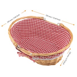 MUKCHAP 2 Pack 32 x 23 x 12cm Wicker Picnic Basket, Oval Wicker Basket with Folding Handle Lining, Woven Willow Picnic Basket Hamper for Picnics, Parties, BBQs, Honey Color