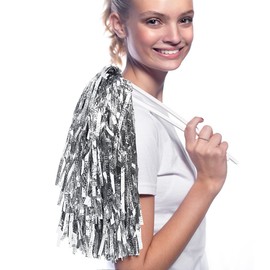 Anderson's Metallic Silver Foil Textured School Spirit Shakers, Cheerleader Pom Poms, Football, Basketball, Homecoming, Squad, Team, Party, Dance, Club, Performance, Fan Celebration Pack of 10