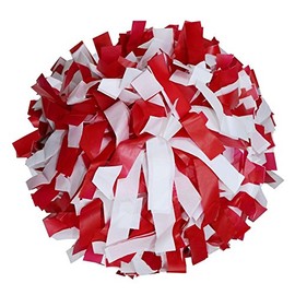 Danzcue 1 Pair 6" Plastic Cheerleading Pom Poms with Dowel Handle, Red/White