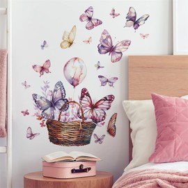 Gorgeous Flower Basket Butterfly Wall Stickers, sacinora Colorful Butterflies Wall Decals Removable Vinyl Peel and Stick for Living Room Bedroom Children's Room Nursery Playroom Art Decorations