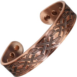 Wide Copper Magnetic Bracelet Men Celtic Pewter Plated Copper Bangle Cuff 6 Magnets Adjustable-CP (M: Wrist 16.5-19.5cm/6.5-7.6")