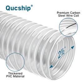 2-1/2" x 5' Heavy PVC Dust Collection Hose, Puncture Resistant PVC Dust Collection Hose, Flexible Clear PVC Fume Collection Hose with Carbon Steel Wire Coil for dust collection systems