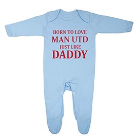 Born To Love Man Utd Just Like Daddy Baby Boy Girl Sleepsuit 100% Fine Combed Cotton (0-3 Months, Blue)