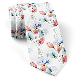 Skinny Slim Fashion Necktie for men, Novelty Conversational Neckwear Ties (Tulips Sweet Pea Pattern)