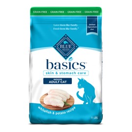 Blue Buffalo Blue Buffalo Basics Grain-Free Dry Cat Food, Skin & Stomach Care, Limited Ingredient Diet for Indoor Cats, Fish & Potato Recipe, 11-lb. Bag