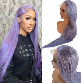 Belaved Lilac Lace Front Wigs Human Hair 13x6 HD Transparent Lace Frontal Wigs for Women Pre Plucked Purple Straight Human Hair Wig 16 Inch 180% Density Glueless Wig