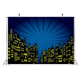 Loccor 5x3ft Fabric Super City Backdrop Superhero Backdrop Super Hero City Photography Background Cityscape Backdrop Theme Birthday Party Decoration for Kids Children Photo Booth Studio Props