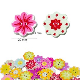 Vasemele Colourful Buttons Pack of 100 Buttons for Crafts Handmade Buttons Wooden Buttons Printed Buttons with 2 Holes for Sewing and Crafts Decorations