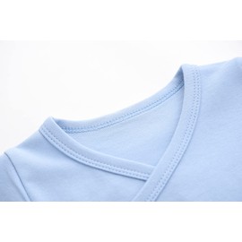 ACESTAR Baby 3 Pack Boy Girl Side Snap Bodysuits - 100% Cotton Plain Long Sleeve Baby Kimono for 0-3 Months, Blue