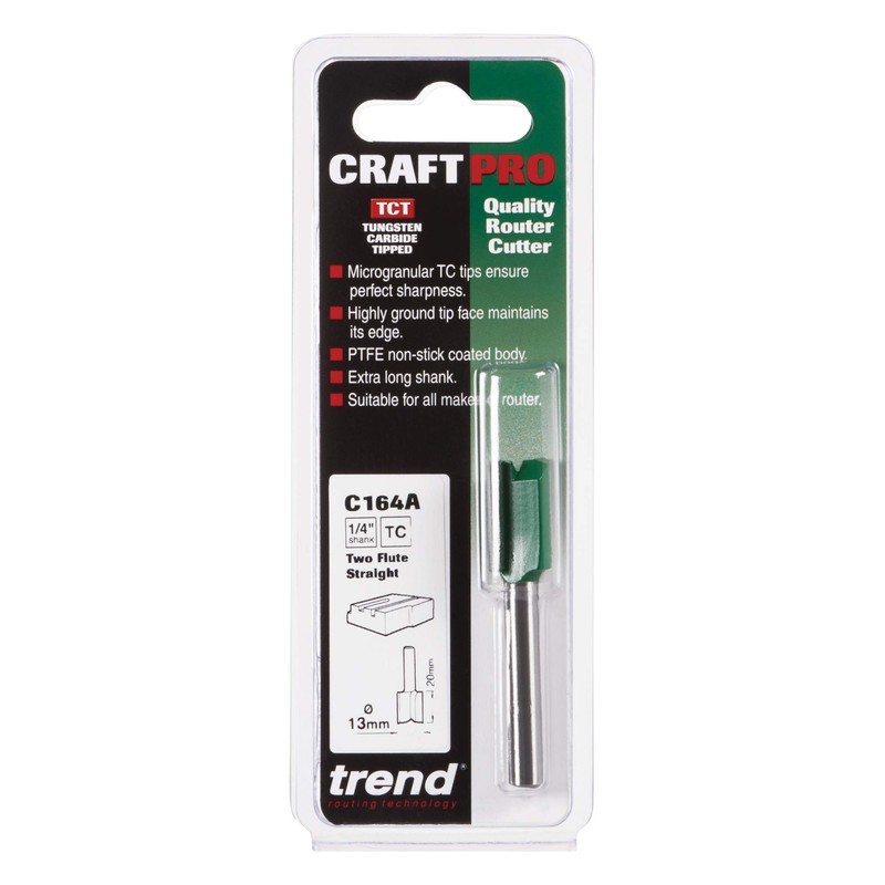 Trend CraftPro Straight Two Flute Router Cutter Bit, 1/4 Inch