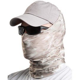 Aqua Design Fishing Hunting Masks Neck Gaiter: Men and Youth UPF 50+ Sun Mask Protection: Camo Face Cover Balaclava Bandana: Pacific Sand size Small