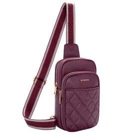 ICOLRAE Small Sling Bag for Women Vegan Leather Crossbody Bags Fanny Pack Chest Bag Travel Purse with Adjustable Guitar Strap (Burgundy)