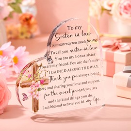 Chunful Sister Gifts Acrylic Heart Keepsake Plaque Sister in Law Birthday Desk Decorations Present Thanksgiving Christmas Wedding Gifts from Brother(Novel Cross)