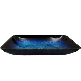 Novatto (NOVB0) Fresca Blue and Black Glass Vessel Bath Sink, NOHP-G19034