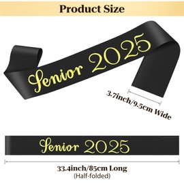 Class of 2025 Graduation Celebrations Sashes Senior Sash 2025 Black Satin Sashes Graduated Cheerleader Celebration Party Decorations Supplies Graduation Gift for Her Him Daughter Son Friend
