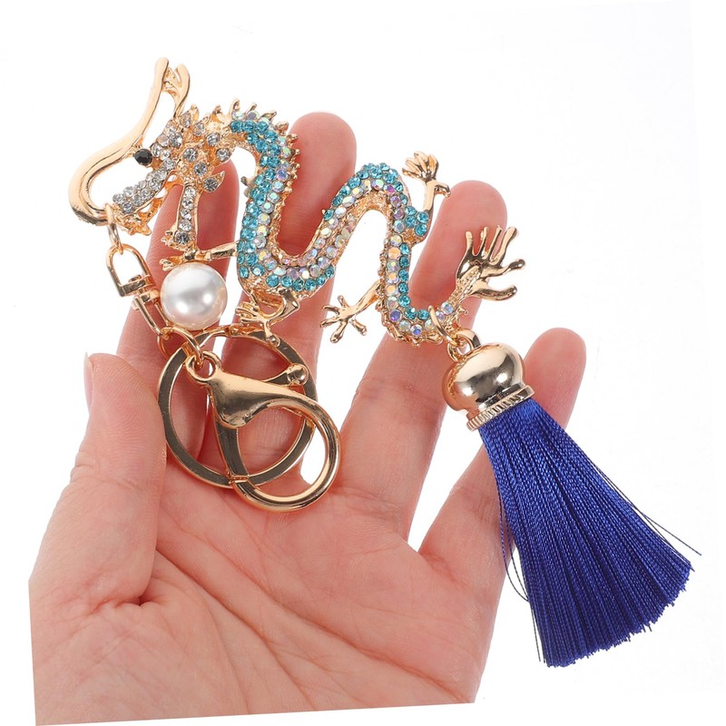 LIFKOME Dragon Year Keyring Rhinestone Pendant with Tassel Stylish Dragon
