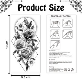 Cerlaza Large Temporary Tattoos for Women Adult, Fake Sleeve Tattoos, Semi Permanent Body Arm Tattoo Stickers Waterproof Long Lasting-12 Sheets