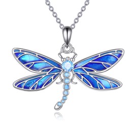 LUHE Dragonfly Necklace Gifts 925 Sterling Silver Blue Dragonfly Pendant Necklace Jewelry Gifts for Women