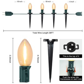 SUNSGNE C9 LED Christmas Pathway Lights Outdoor 38 Feet Sidewalk String Lights with Marker Stakes, 25 LED Clear Connectable Christmas Walkway Markers Lights for Outside Porch Garden Yard Lawn Decor