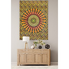 Handicraft-Palace Blue Peacock Mandala Printed Hanging Wall Hanging Small Tapestry Table Cover Yoga Mat Cotton Office/Home/Room Decor Poster Poster Wall Decor