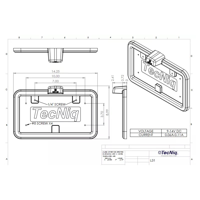 Tecniq New OEM License Plate Frame with Light part number