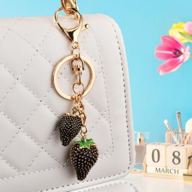 Mohhjee Cute Strawberry Keychain,Bag Charms,Purse Charms for Handbags，Key Chains Accessories Decor for Women Birthday Valentine Gifts-Black