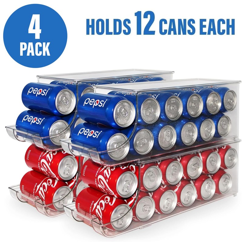 Soda Can Organizer with Lids, Stackable Soda Can Dispenser for