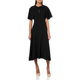BCBGMAXAZRIA Women's Jewel Neck Short Flutter Sleeve Midi Dress, Black