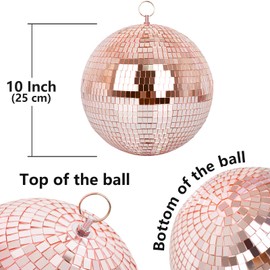 Mirror Ball, MUZTOP 10 Inch Disco Ball with Hanging Ring, Light Mirror Ball for Disco Parties DJ Stage Wedding Christmas Home Decor, Rose Gold