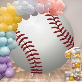 Leowefowa Baseball Round Backdrop Cover 7.2x7.2ft Baseball Field Baseball Fan Baseball Game Round Background Cover Sports Theme Boy Baby Shower Birthday Party Banner Studio Prop Decor