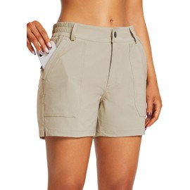 BALEAF Women's Hiking Cargo Shorts 3.5" Quick Dry Lightweight Travel Athletic Golf Shorts with Pockets Water Resistant Khaki M