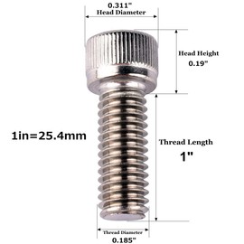 VAMUOEFL #10-24 x 1 Socket Head Screw Bolt (1/4" to 2" Available), Allen Hex Drive, 304 Stainless Steel 18-8, Machine Coarse Thread UNC, Quantity 30Pcs