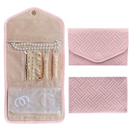 RT&BS Jewelry Roll Organizer Travel, Travel Jewelry Bag, Travel Jewelry Roll for Women Girls (Light Pink)