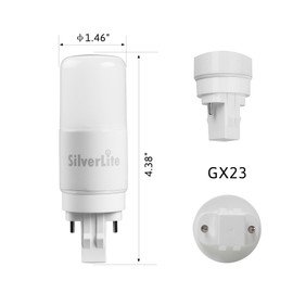 [Plug&Play] Silverlite 5w(13w CFL Equivalent) LED Stick PL Bulb GX23-2 Pin Base, 550LM, Cool White(5000k), Driven by 120-277V and CFL Ballast, UL Classified, 2 Pack