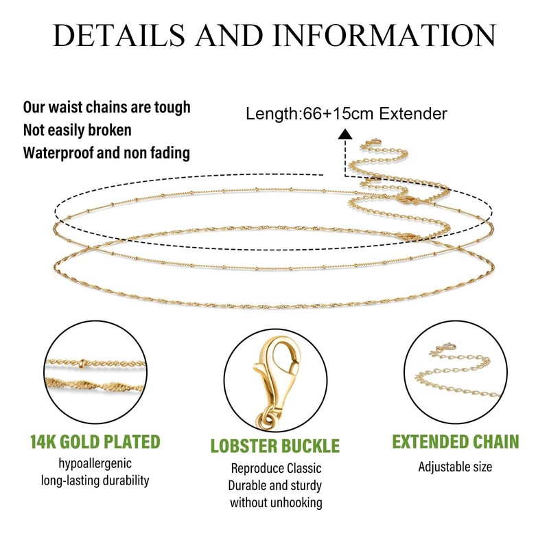 Zernblend 14K Gold Plated Double Layer Belly Chain Gold Waist