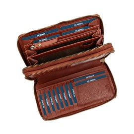 LEABAGS Women's Large Leather Wallet with RFID Protection, Genuine Leather XXL Purse Women's Large, 29 Card Slots Wallet with Coin Compartment, Double Zip, Nappa Reddish Brown, Classic Compact