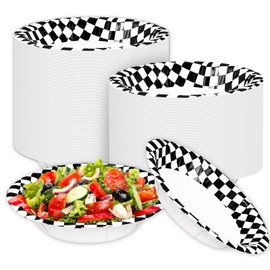 Whaline 100Pcs Plaid Paper Bowl 9Oz Black White Checkerboard Disposable Soup Bowl Race Car Dessert Serving Bowl for Birthday Picnic Party Ice Cream Snack Food Supplies