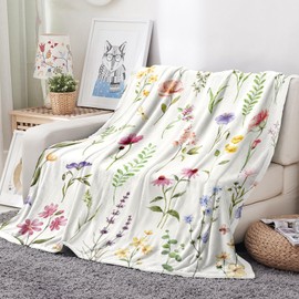Tupmnbry Tupmnbry Wildflowers Throw Blanket Botanical Floral Printed Blanket Super Soft Flannel Throw Blanket Lightweight Fluffy Plush Fuzzy Bed Blanket for Bedding Sofa and Travel 50"X60"