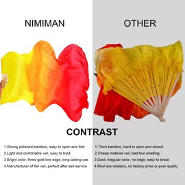 Nimiman Women 1 Pair (Left+Right) Silk Belly Dance Fans Veil Belly Dancing Long Folding Fans Length 180 cm Width 90 cm (Vertical Turquoise Yellow Rose)
