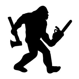 Bigfoot Lumberjack Logger with Axe and Chainsaw Black Decal Sticker BGB1149BK