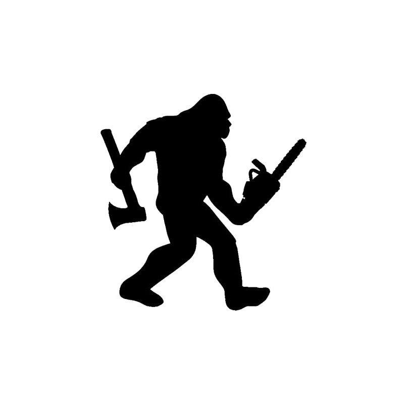 Bigfoot Lumberjack Logger with Axe and Chainsaw Black Decal Sticker