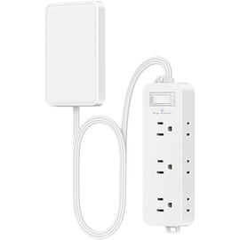 Flat Outlet Extender with Detachable Outlet Cover, Wall Extension Cord with 6 Sockets, Flat Plug Power Strip with 5 FT Cord Hidden for Home, Office, College Dorm, White