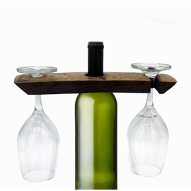 Barrel-Art Barrel Stave Wine Caddy Wine Butler Carries a Bottle and 2 Glasses, Dark Walnut